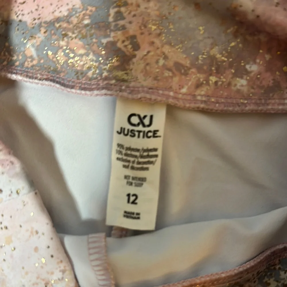 Justice Pink and White Aztec Geometric Leggings Fleece Lined